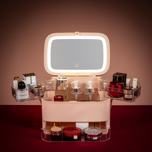LED Makeup Box with Mirror Large Waterproof Cosmetic Organizer