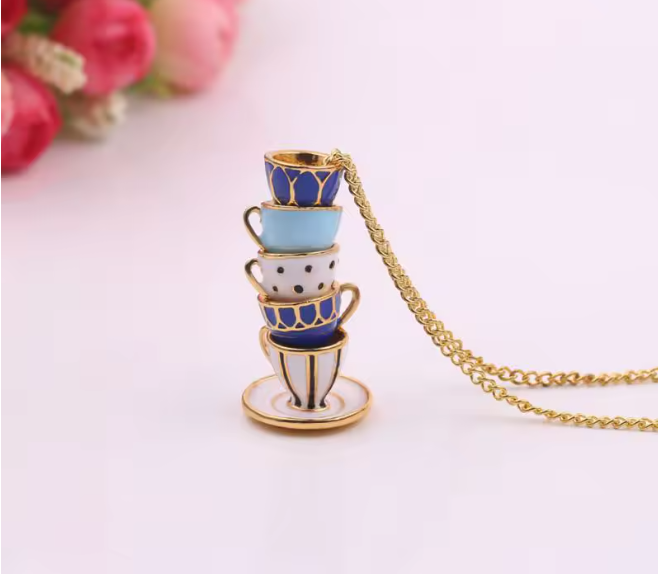 Tea Cup Charming Sweater Pendant Necklace
