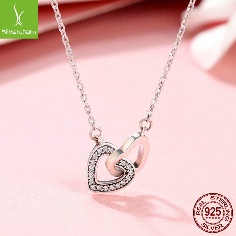 s925 sterling silver love heart-shaped necklace