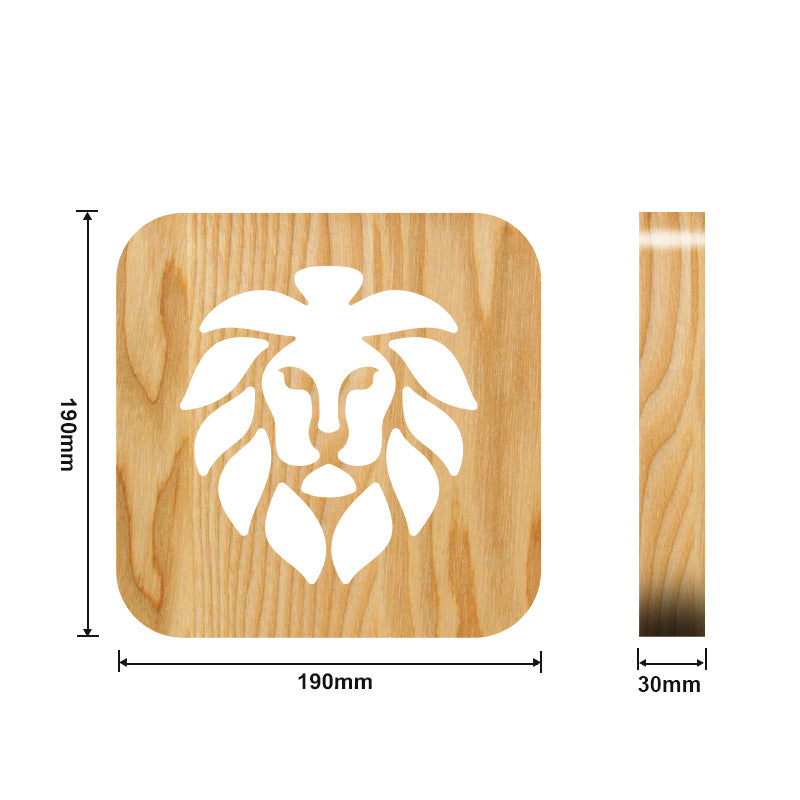 New 3D Lion head solid wood Creative hollow carving gift light table lamp