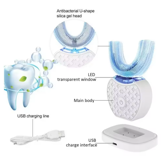 New Automatic Toothbrush U-Shape Full Mouth 360° Clean Teeth Whitening IPX7 Waterproof