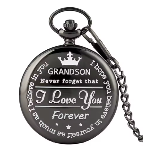 Hot sale carved epoxy to, my grandson roman literal quartz pocket watch