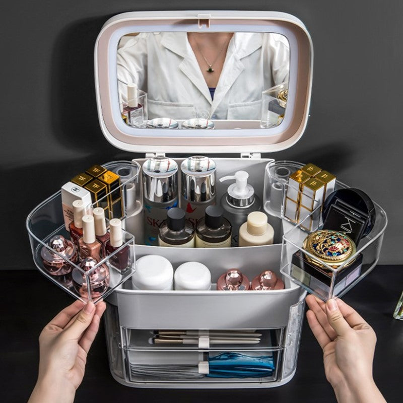 LED Makeup Box with Mirror Large Waterproof Cosmetic Organizer