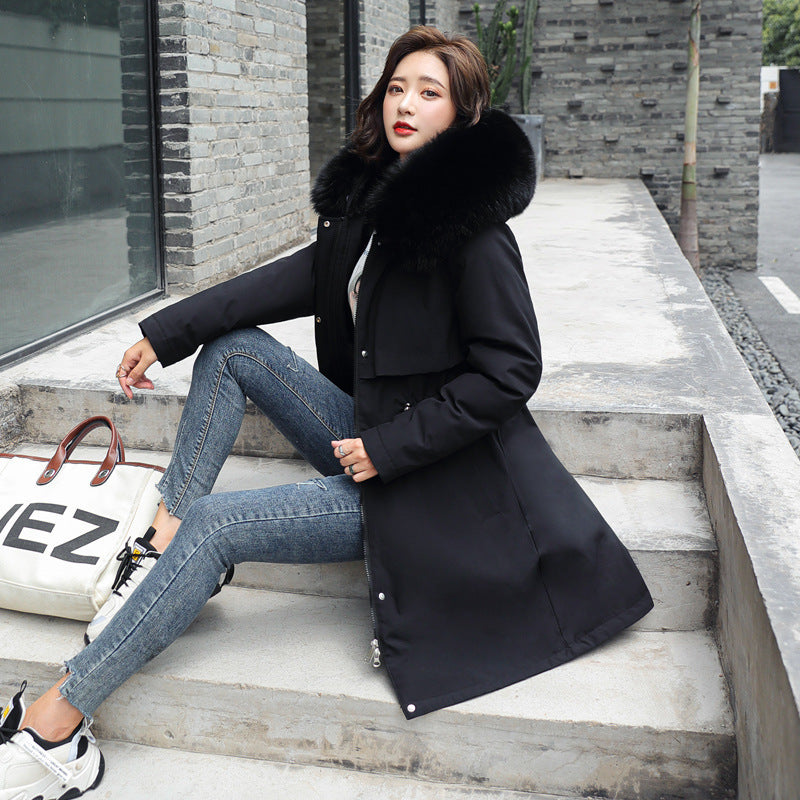 Women's Parka Style Thickened Fleece Lined Cotton Jacket