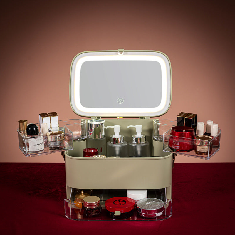 LED Makeup Box with Mirror Large Waterproof Cosmetic Organizer