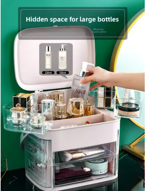 LED Makeup Box with Mirror Large Waterproof Cosmetic Organizer