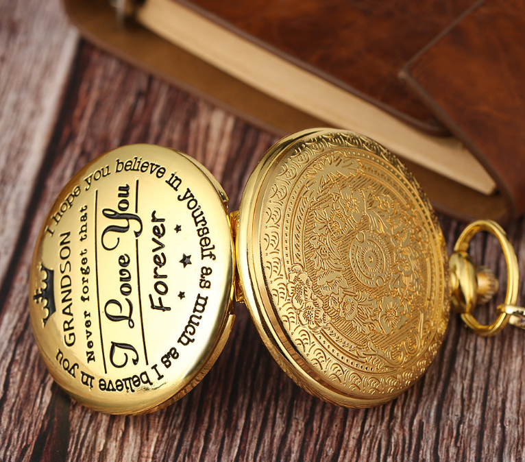 Hot sale carved epoxy to, my grandson roman literal quartz pocket watch