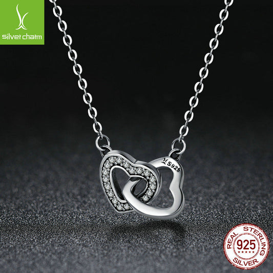 s925 sterling silver love heart-shaped necklace