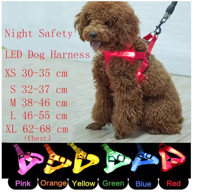 LED Dog Harness Leash Rope Belt