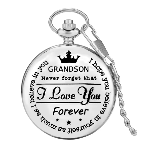 Hot sale carved epoxy to, my grandson roman literal quartz pocket watch