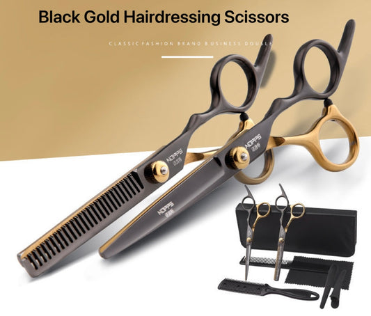 Golden Black Stainless Steel Hair Cutting Scissors
