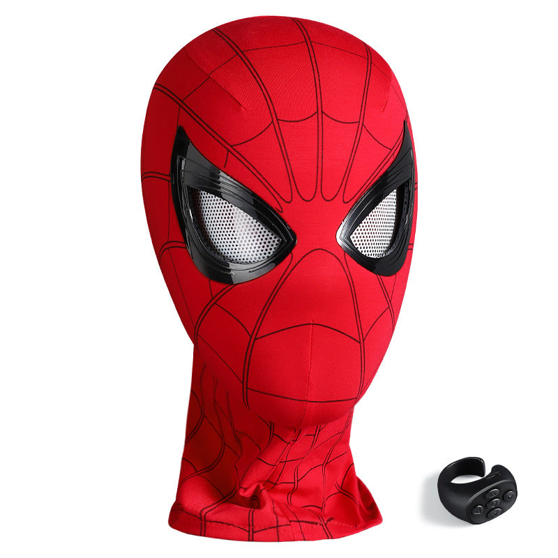 Spider-Man hood with movable eyes, manual electric blinking mask
