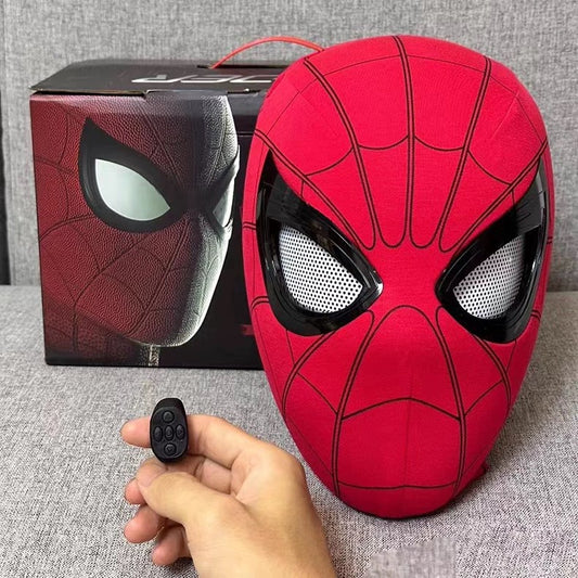 Spider-Man hood with movable eyes, manual electric blinking mask