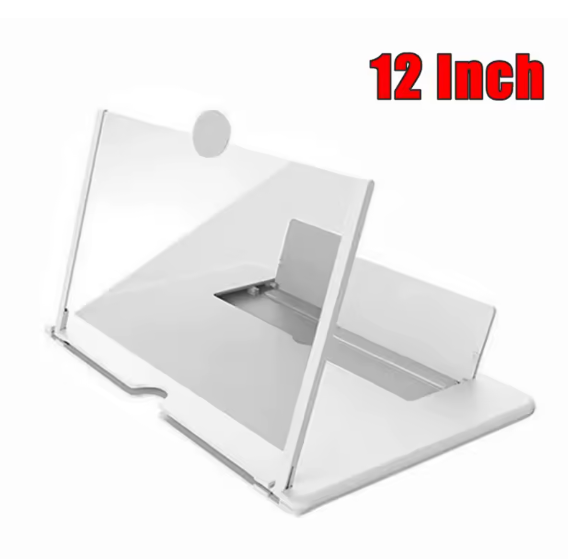 White acrylic display stand with clear cover, suitable for 12-inch products, on a white background.