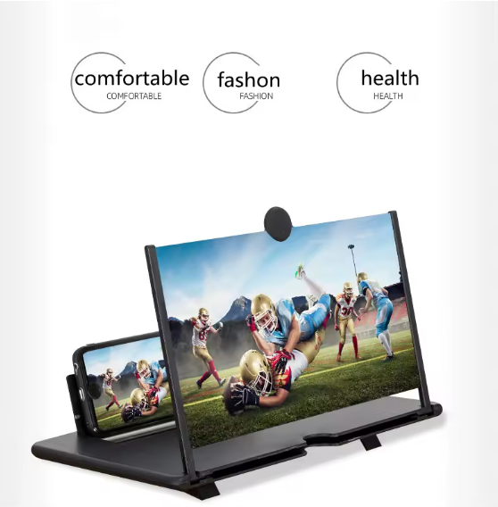 Phone holder with screen displaying sports action on a white background