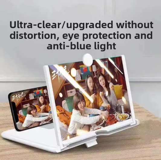 Multifunctional Mobile Phone Amplifier HD Screen 12-inch Screen Magnifier displaying a video call on a wooden surface.