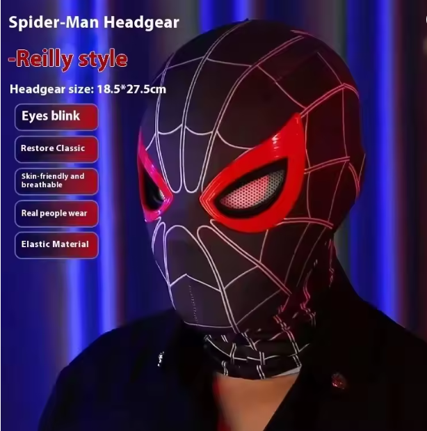 Spider-Man hood with movable eyes, manual electric blinking mask