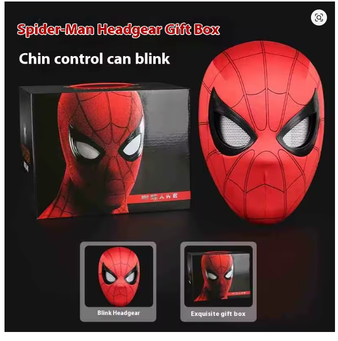 Spider-Man hood with movable eyes, manual electric blinking mask