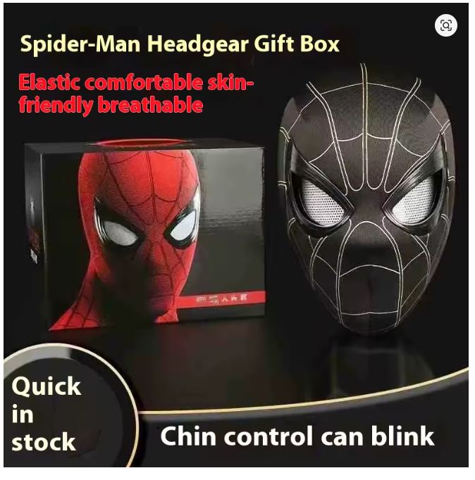 Spider-Man hood with movable eyes, manual electric blinking mask