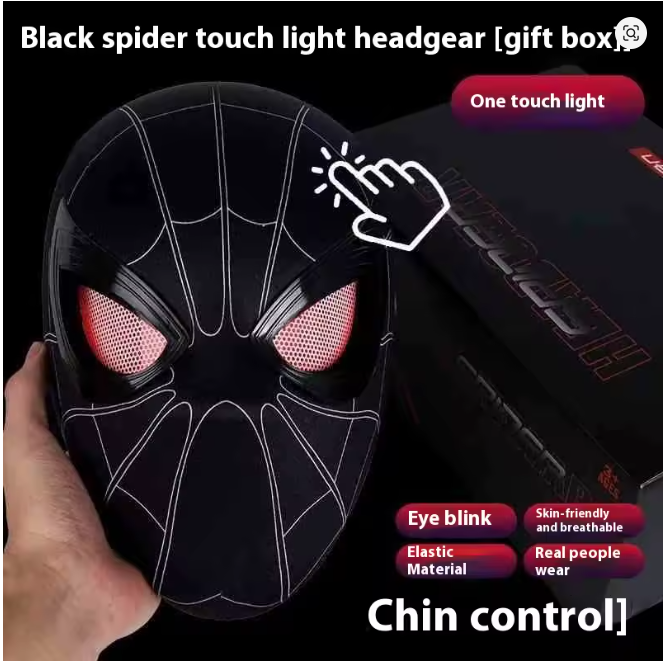 Spider-Man hood with movable eyes, manual electric blinking mask